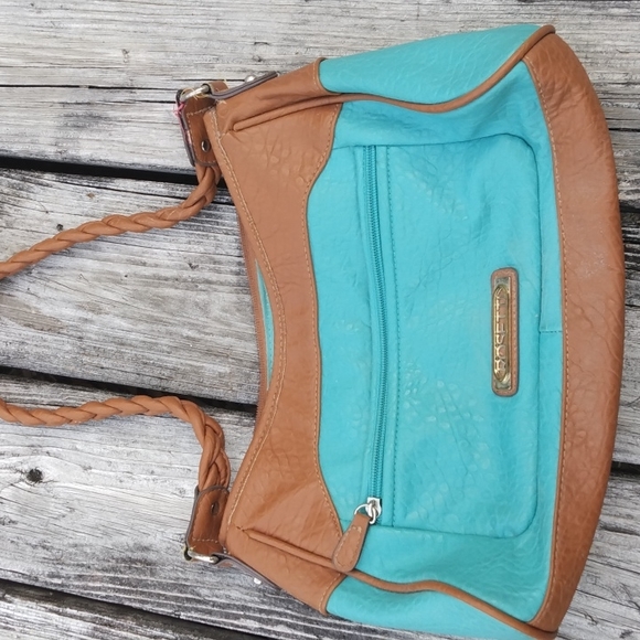 Rossetti Pleather Purse Teal and Tan with braided strap - Picture 3 of 7